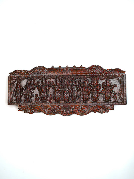 Wooden Carved Meenakshi Kalyanam Wall Hanging Panel - 43 inch - WL5635
