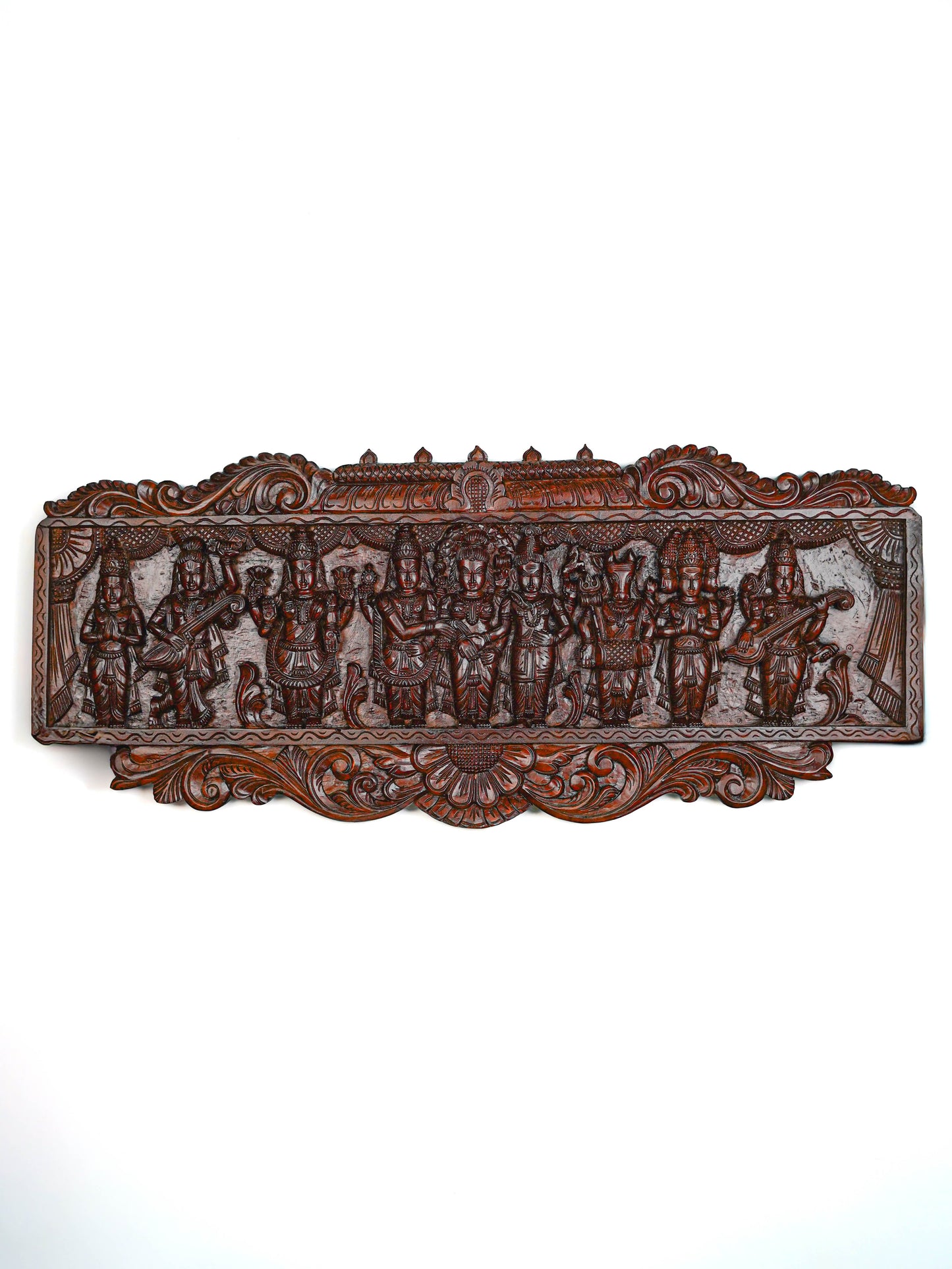 Wooden Carved Meenakshi Kalyanam Wall Hanging Panel - 43 inch - WL5635