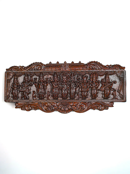 Wooden Carved Meenakshi Kalyanam Wall Hanging Panel - 43 inch - WL5635