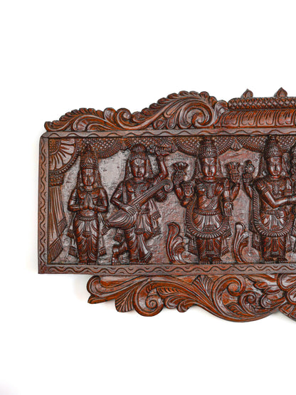 Wooden Carved Meenakshi Kalyanam Wall Hanging Panel - 43 inch - WL5635