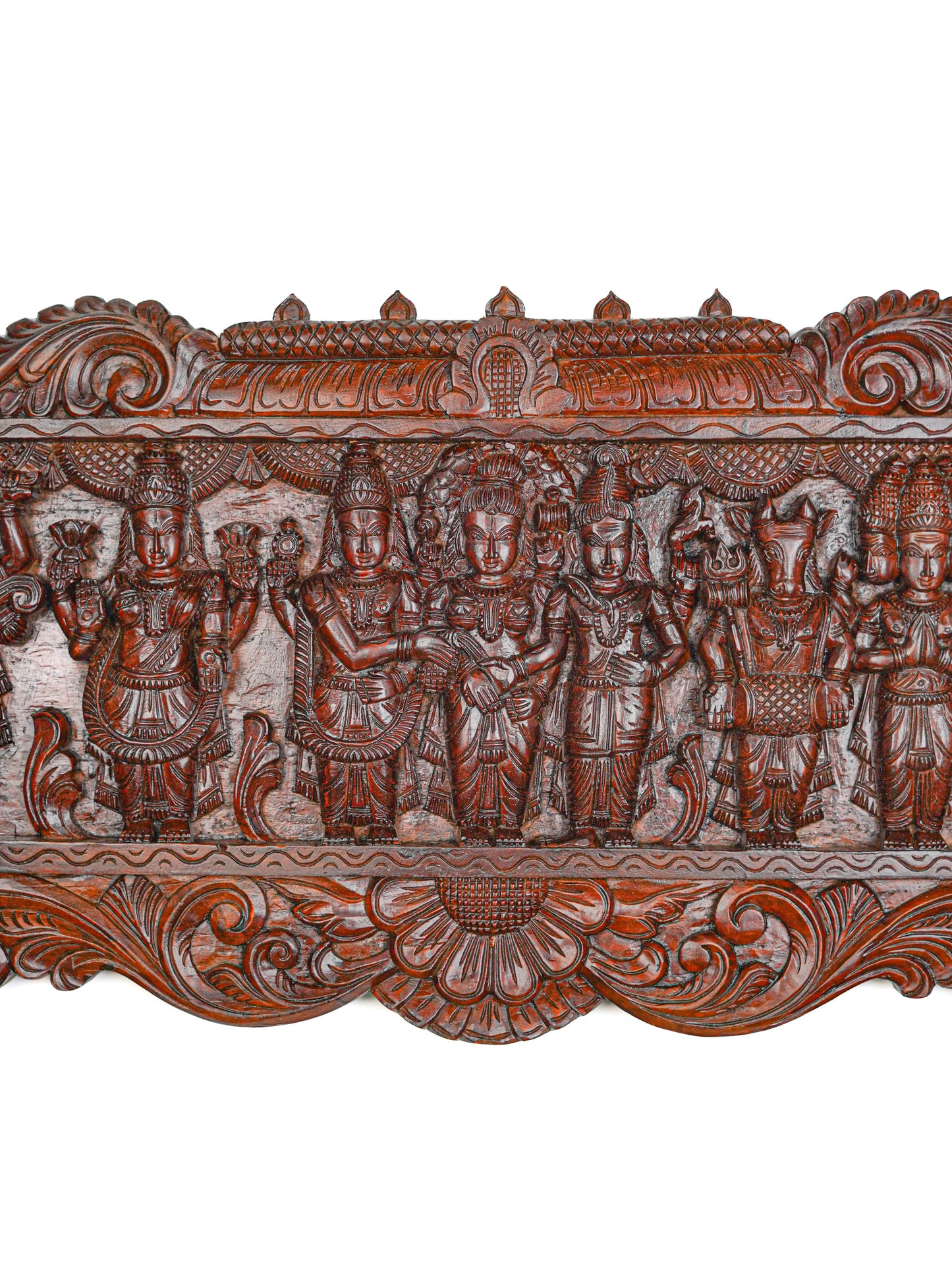 Wooden Carved Meenakshi Kalyanam Wall Hanging Panel - 43 inch - WL5635