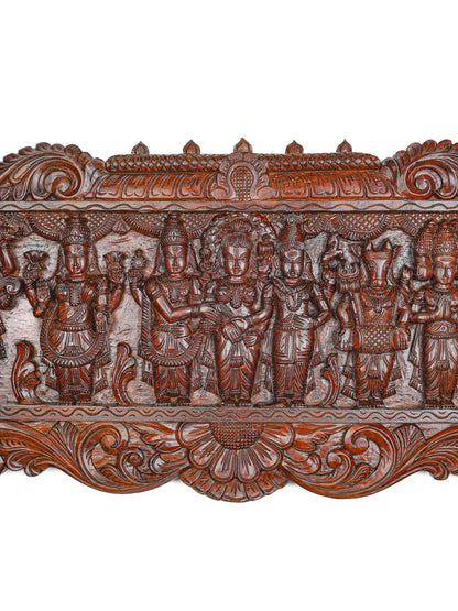 Wooden Carved Meenakshi Kalyanam Wall Hanging Panel - 43 inch - WL5635
