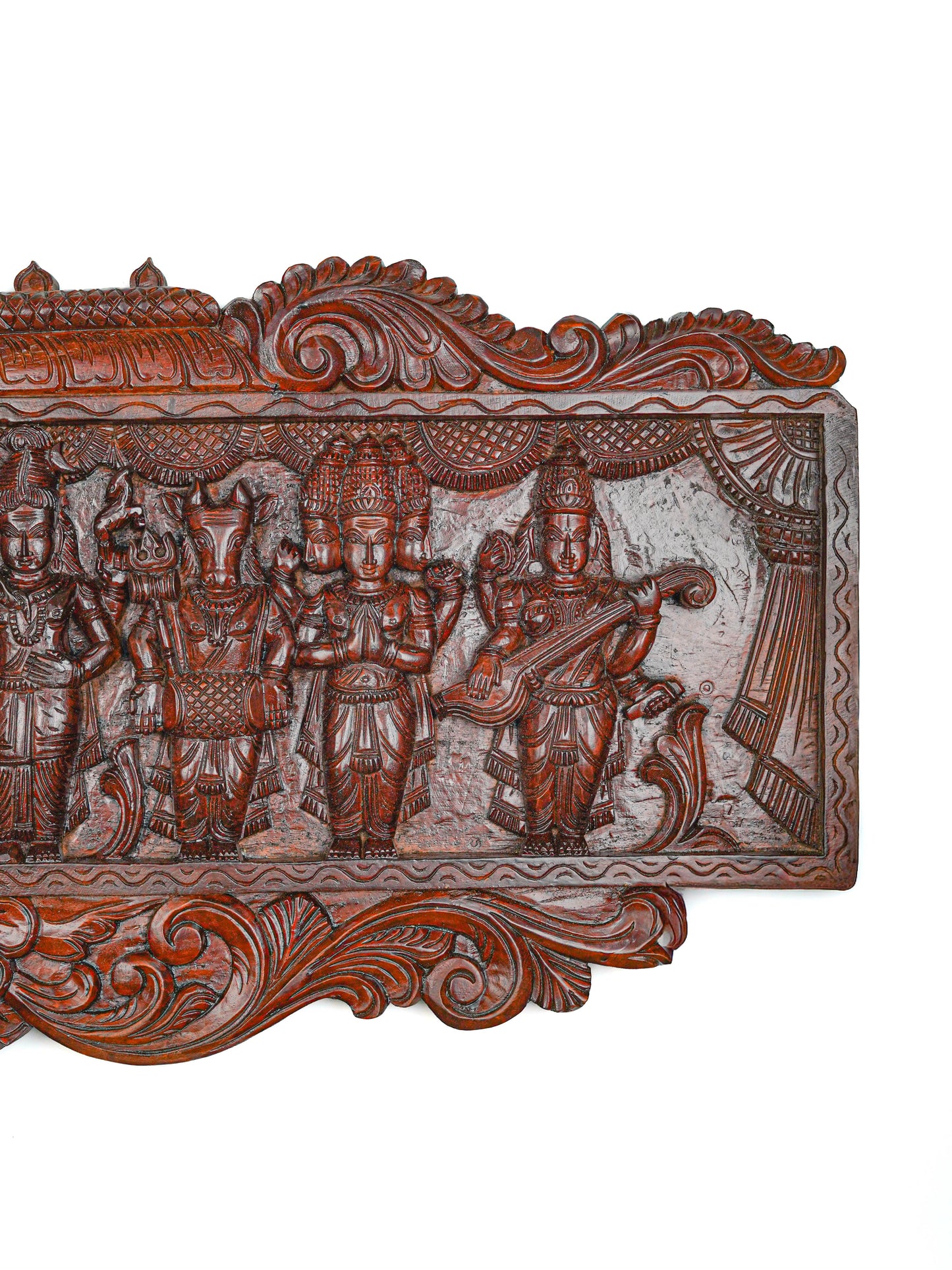 Wooden Carved Meenakshi Kalyanam Wall Hanging Panel - 43 inch - WL5635