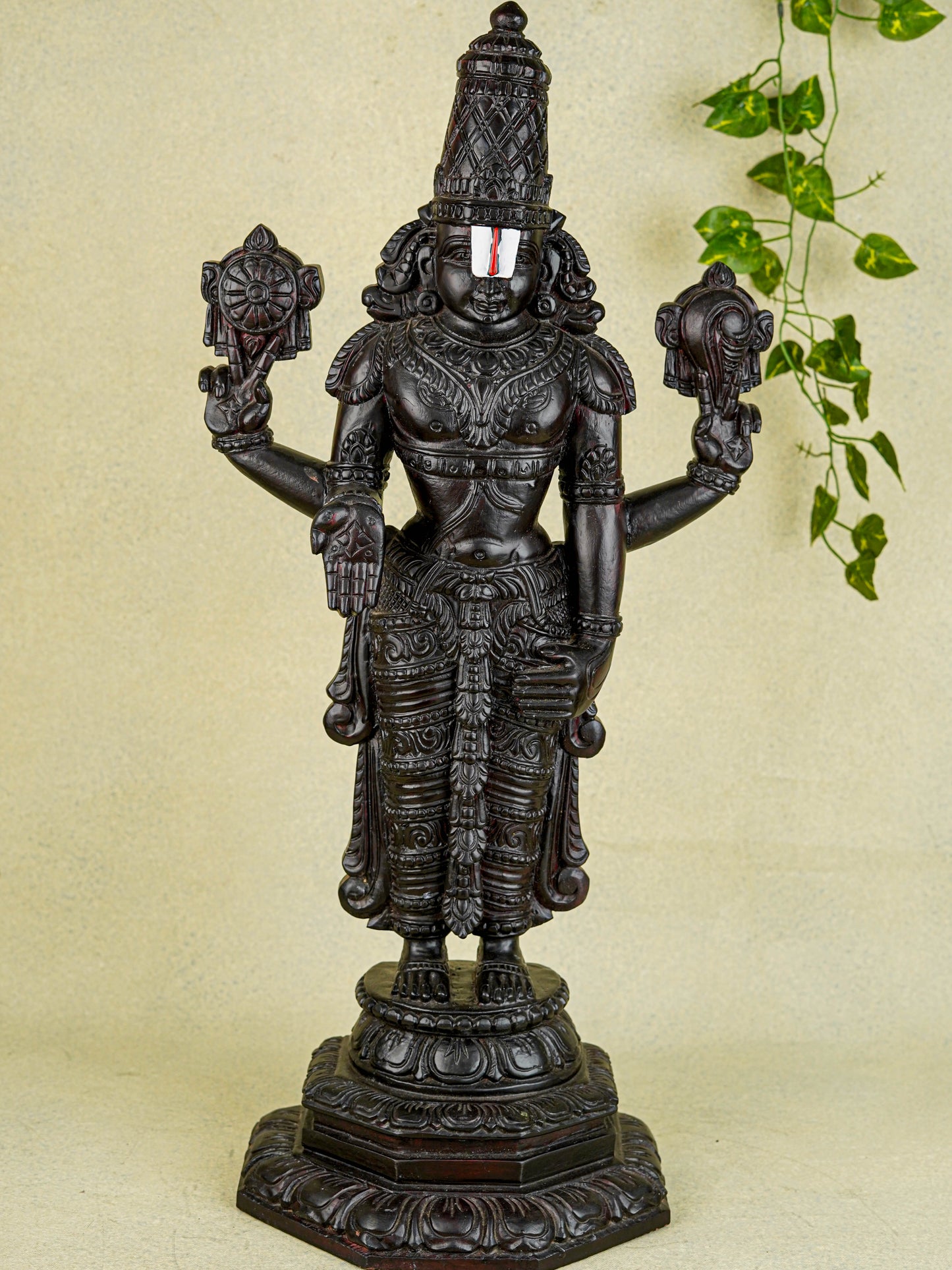 Wooden Carved Tirupathi Balaji Idol - 26 inch - WL5637