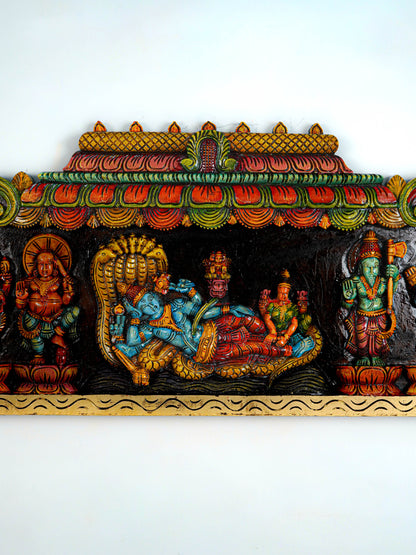 Wooden Carved Maha Vishnu - Dasavatharam Wall Hanging Panel - 60 inch - WL5640