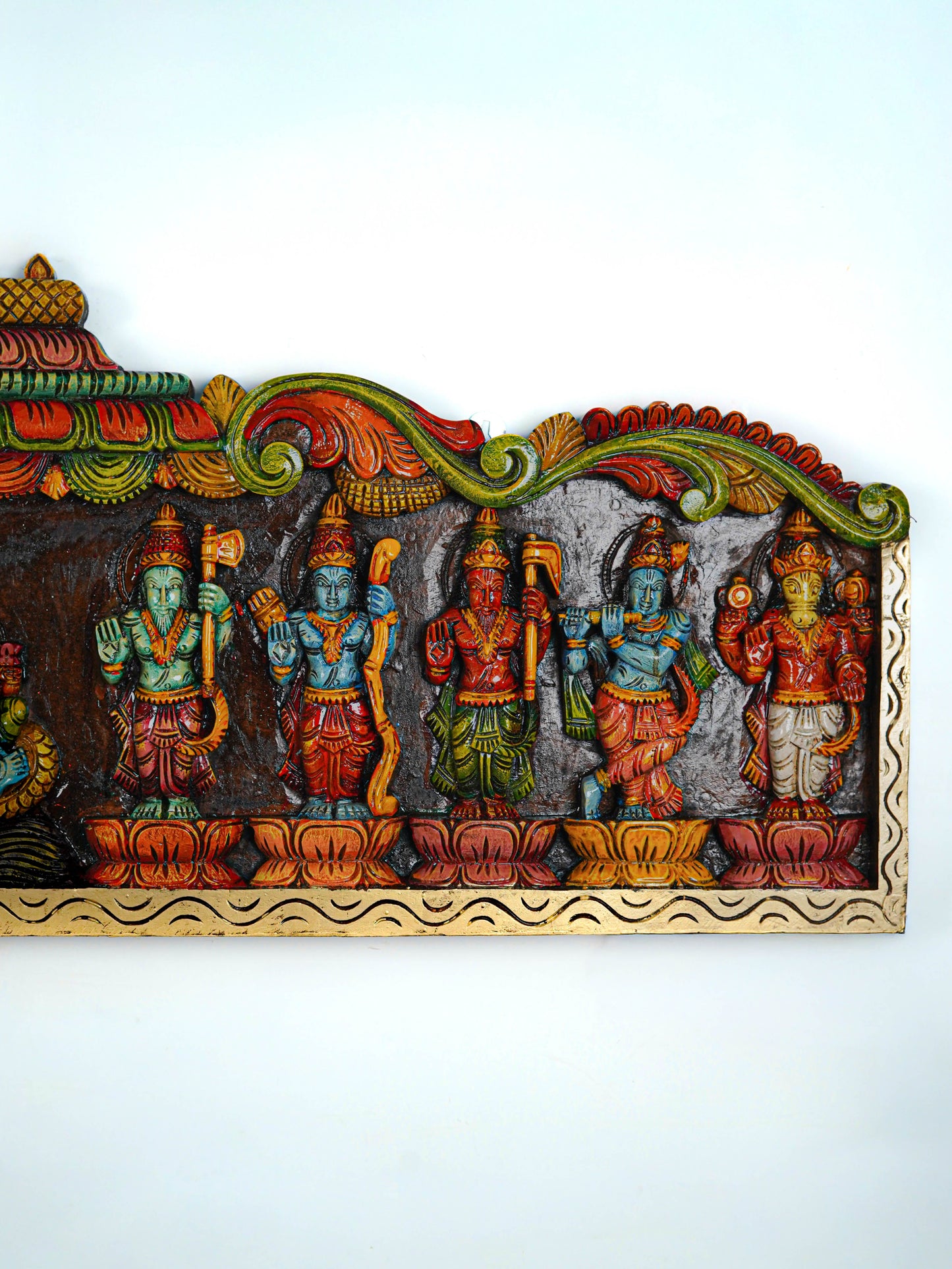 Wooden Carved Maha Vishnu - Dasavatharam Wall Hanging Panel - 60 inch - WL5640
