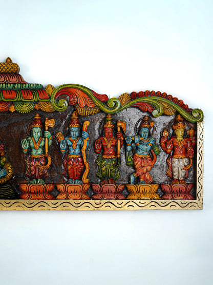 Wooden Carved Maha Vishnu - Dasavatharam Wall Hanging Panel - 60 inch - WL5640