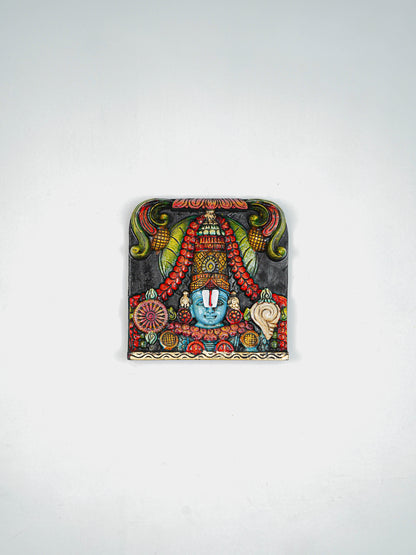 Wooden Carved Tirupathi Balaji with Flower Design Wall Hanging Frame - 12 inch - WL5643
