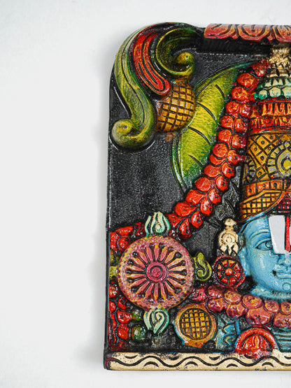 Wooden Carved Tirupathi Balaji with Flower Design Wall Hanging Frame - 12 inch - WL5643