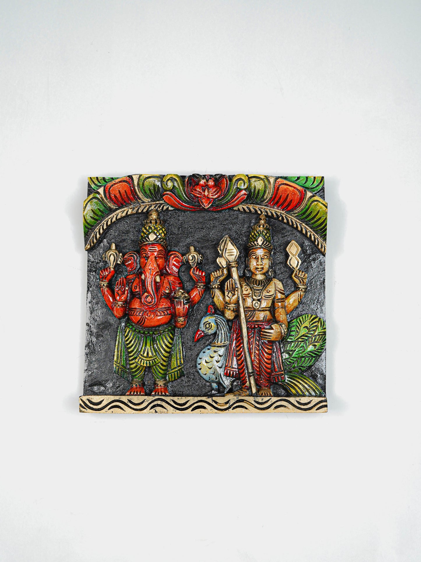 Wooden Carved Ganesha - Murugan Wall Hanging Frame - 12 inch - WL5645