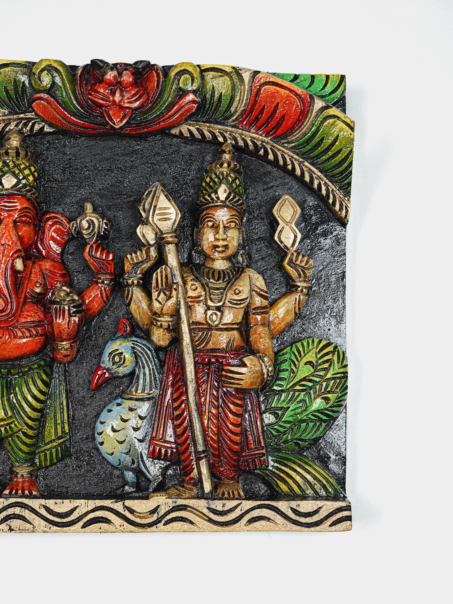 Wooden Carved Ganesha - Murugan Wall Hanging Frame - 12 inch - WL5645