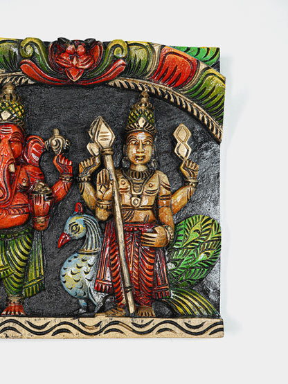 Wooden Carved Ganesha - Murugan Wall Hanging Frame - 12 inch - WL5645