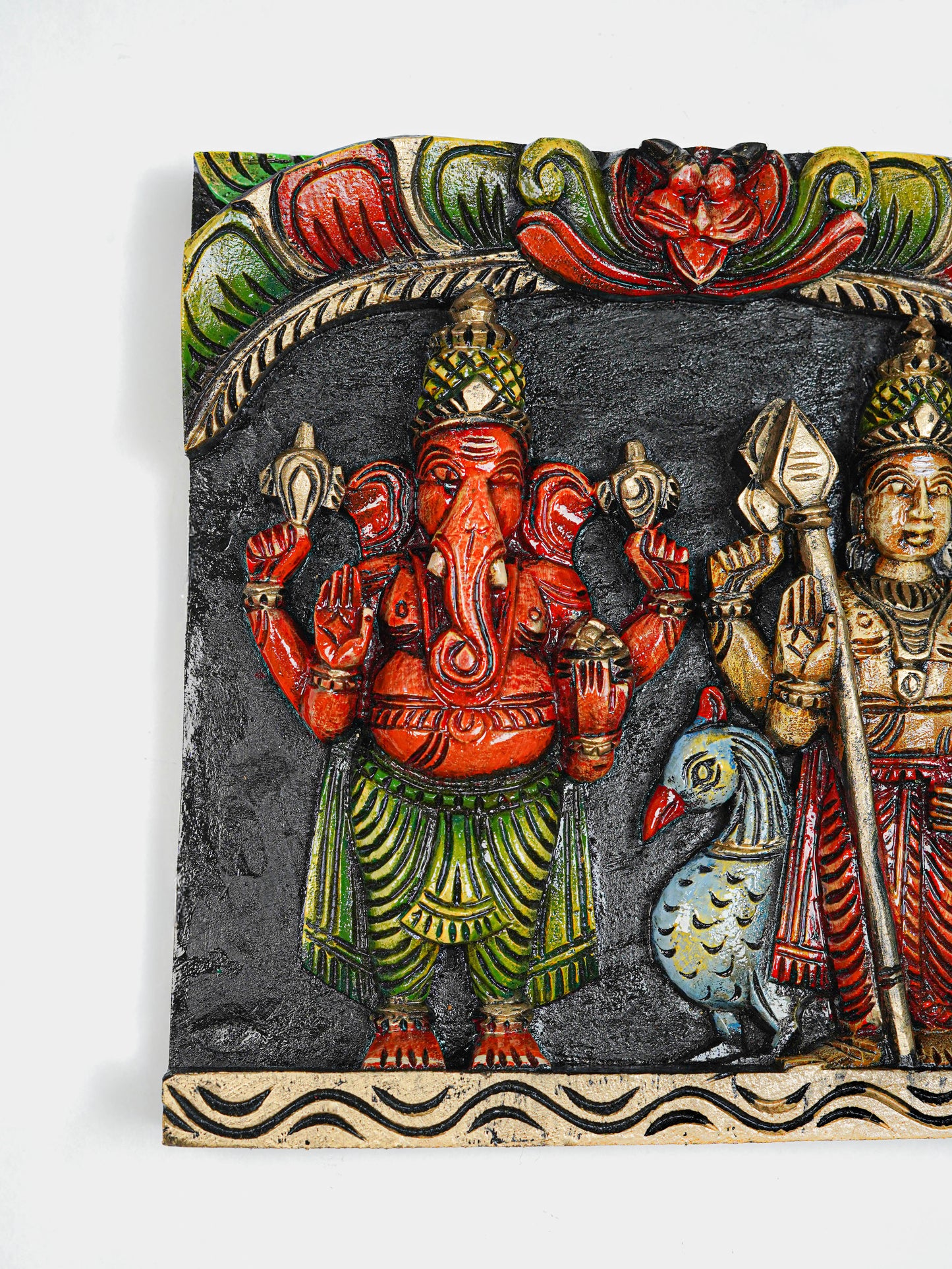 Wooden Carved Ganesha - Murugan Wall Hanging Frame - 12 inch - WL5645