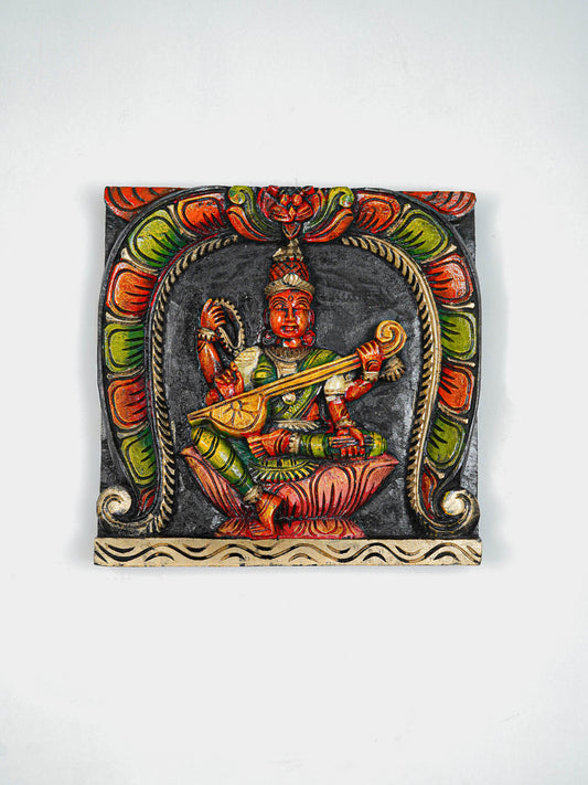 Wooden Carved Lakshmi Wall Hanging Frame - 12 inch - WL5646