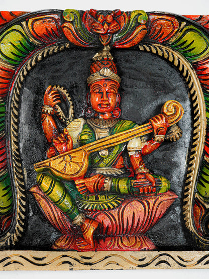 Wooden Carved Lakshmi Wall Hanging Frame - 12 inch - WL5646