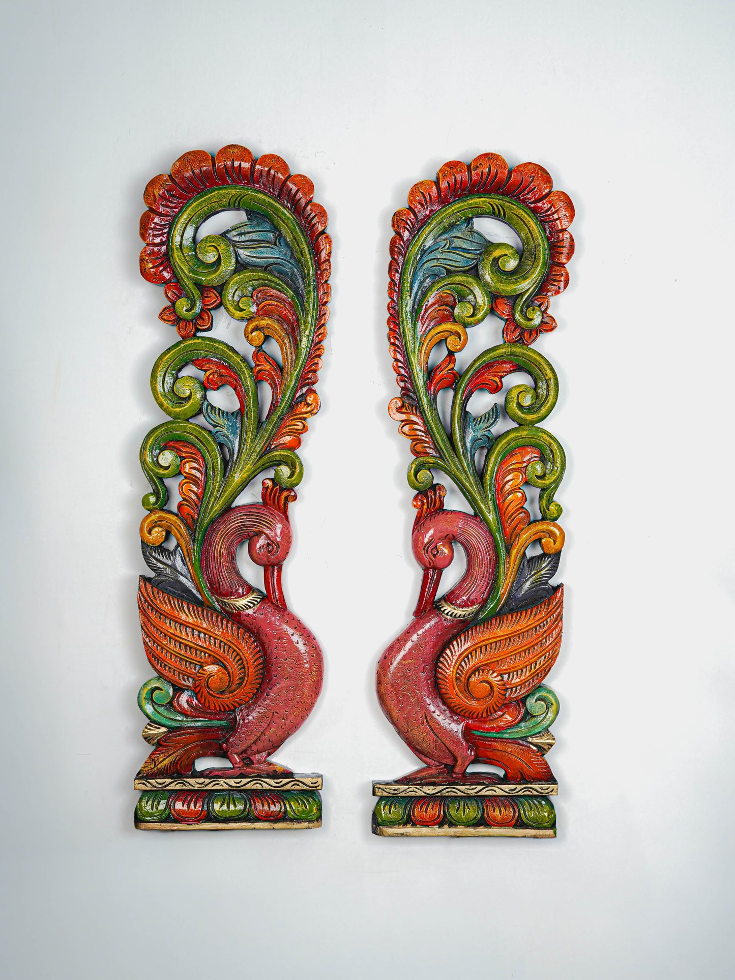 Wooden Carved Annapakshi Wall Hanging - Set of 2 - 36 inch - WL5648