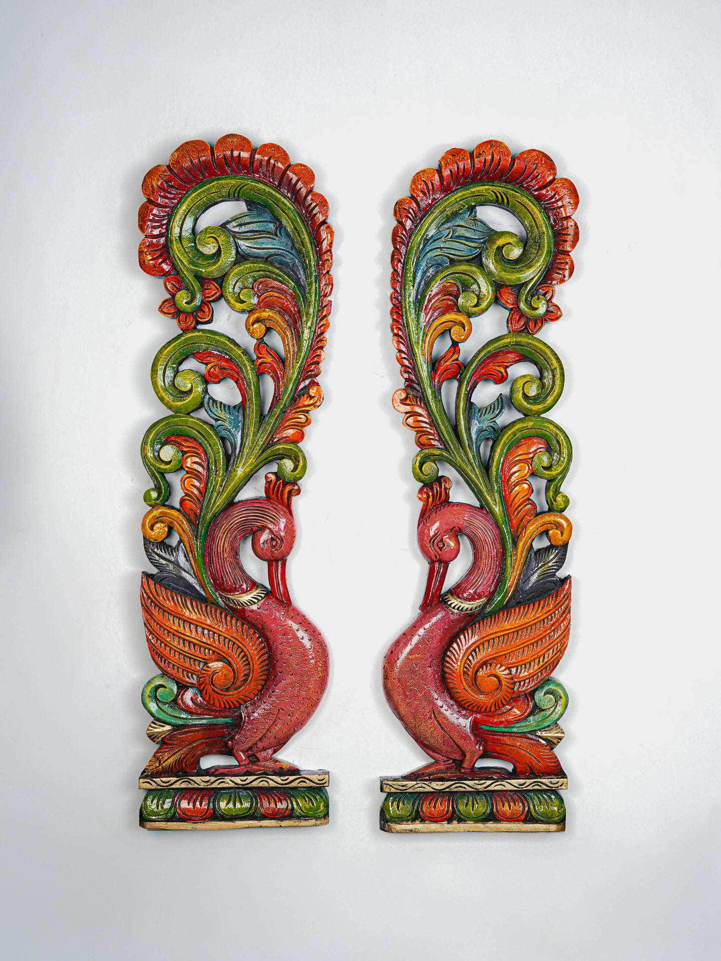 Wooden Carved Annapakshi Wall Hanging - Set of 2 - 36 inch - WL5648