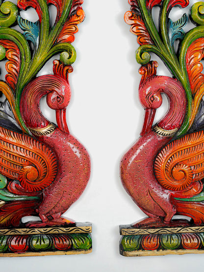 Wooden Carved Annapakshi Wall Hanging - Set of 2 - 36 inch - WL5648
