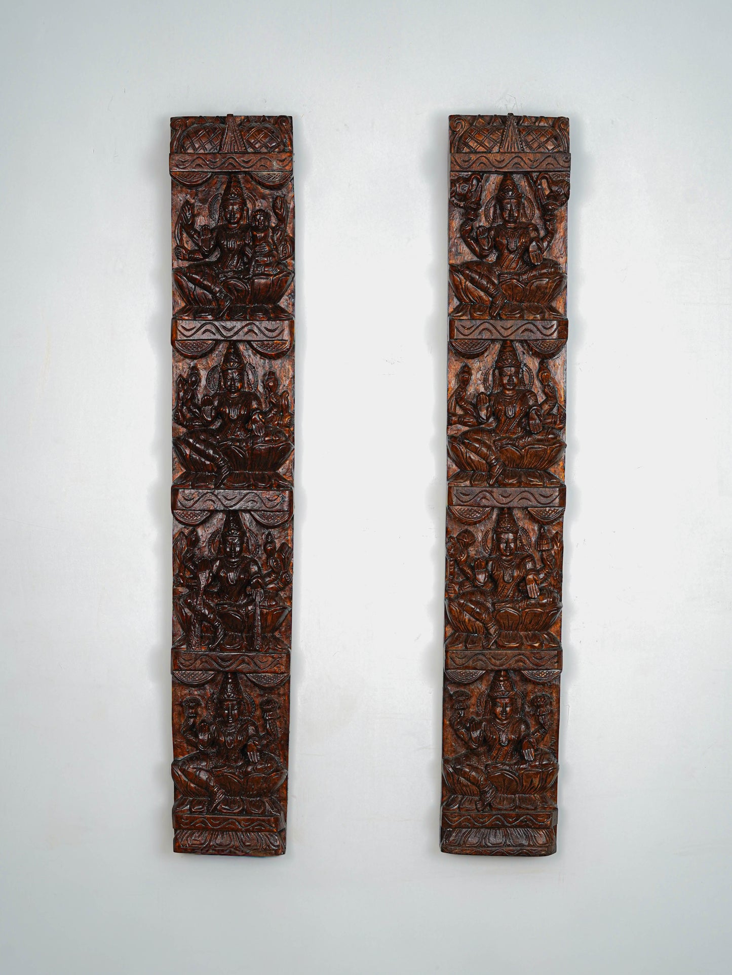Wooden Carved Ashtalakshmi Wall Hanging Panel - Set of 2 - 36 inch - WL5649
