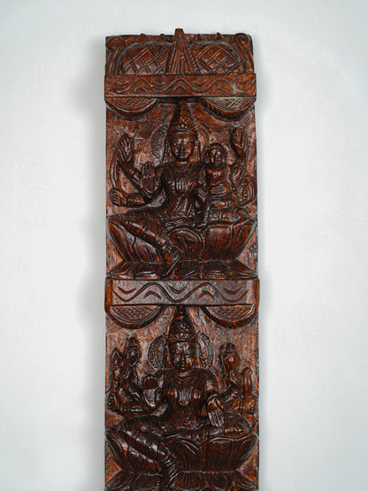 Wooden Carved Ashtalakshmi Wall Hanging Panel - Set of 2 - 36 inch - WL5649