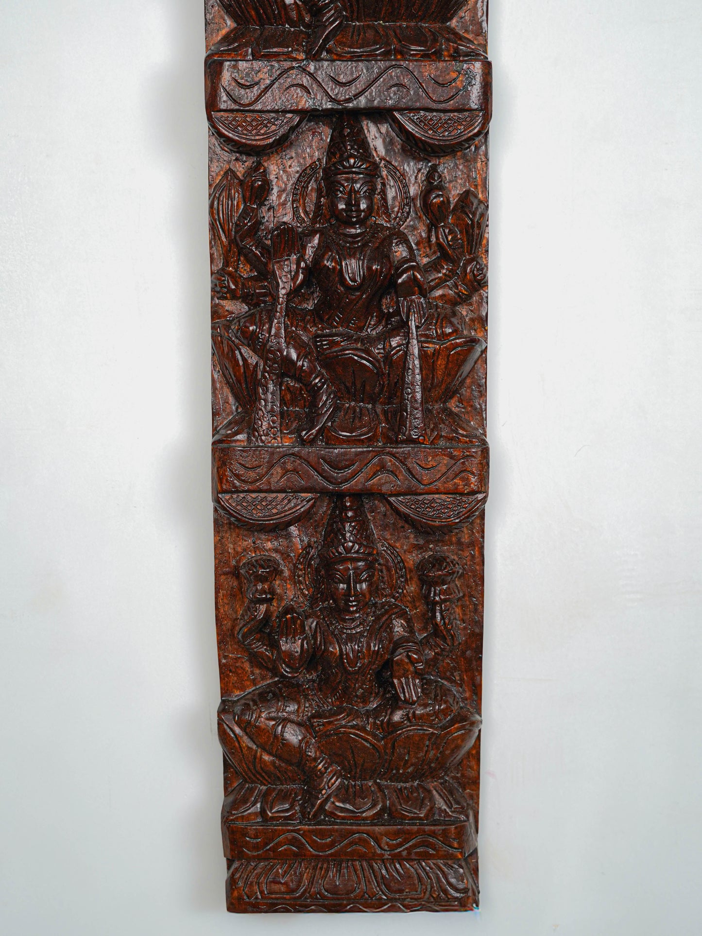 Wooden Carved Ashtalakshmi Wall Hanging Panel - Set of 2 - 36 inch - WL5649