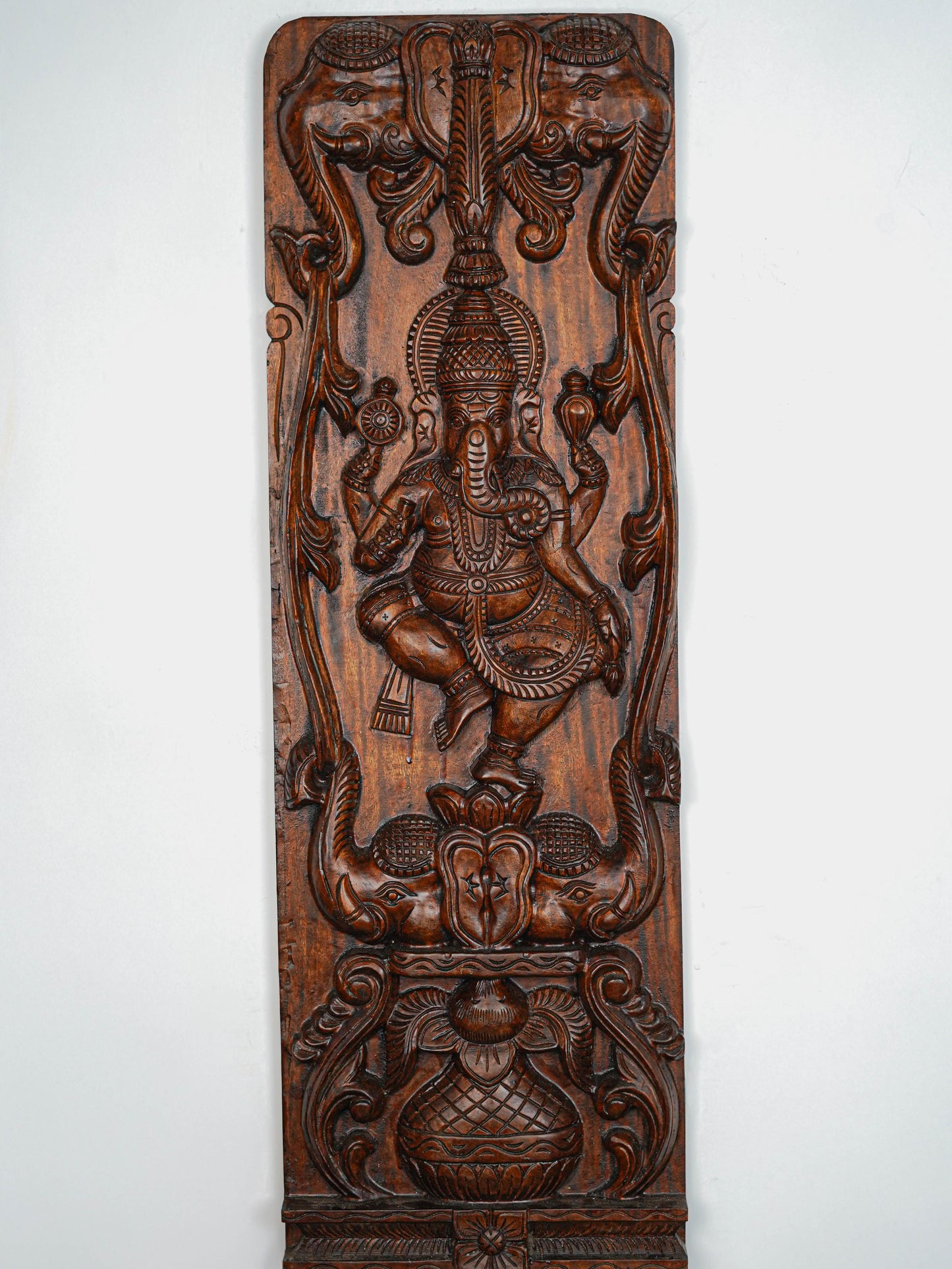 Wooden Carved Ganesha With Elephant Wall Hanging - 36 inch - WL5650