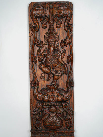 Wooden Carved Ganesha With Elephant Wall Hanging - 36 inch - WL5650