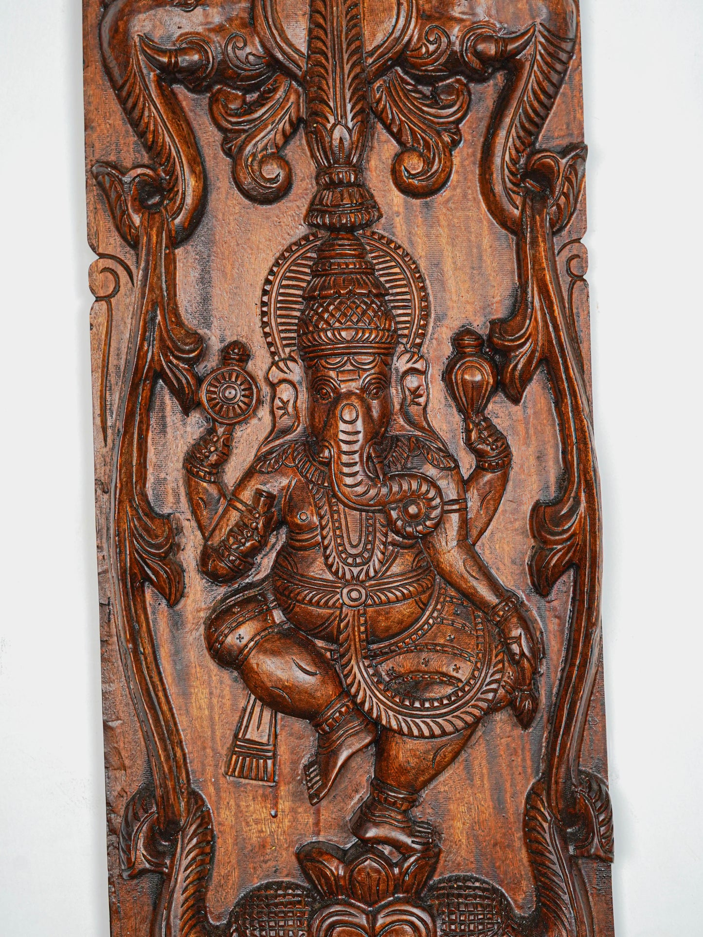 Wooden Carved Ganesha With Elephant Wall Hanging - 36 inch - WL5650