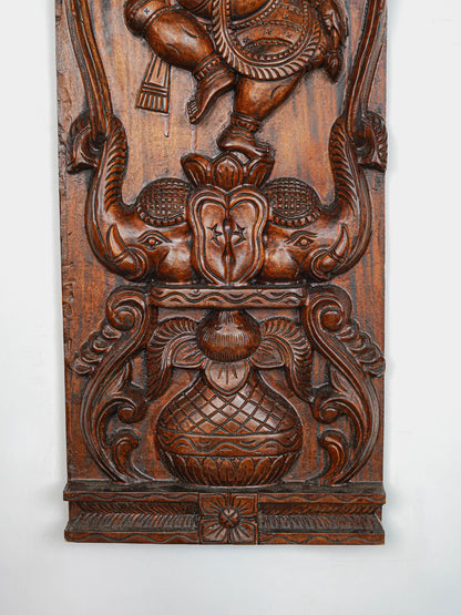 Wooden Carved Ganesha With Elephant Wall Hanging - 36 inch - WL5650