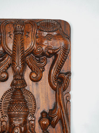 Wooden Carved Ganesha With Elephant Wall Hanging - 36 inch - WL5650