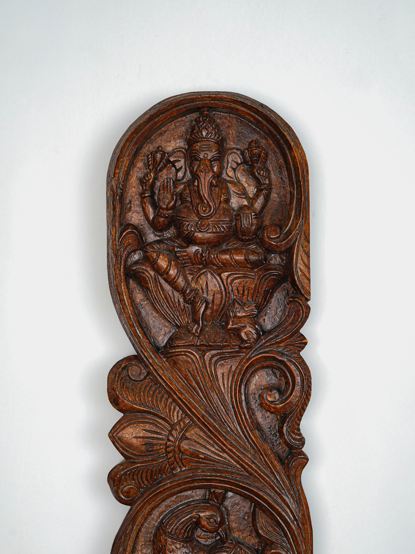 Wooden Carved Ganesha - Lakshmi Wall Hanging Panel - Set of 2 - 36 inch - WL5651