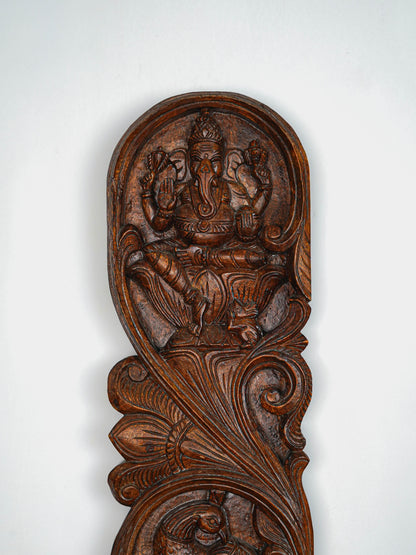Wooden Carved Ganesha - Lakshmi Wall Hanging Panel - Set of 2 - 36 inch - WL5651