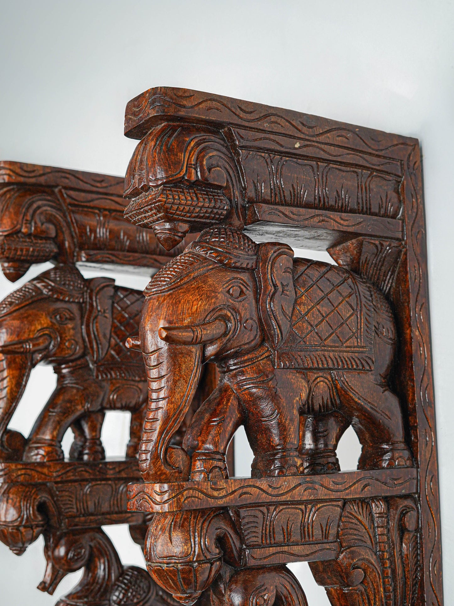 Wooden Carved Elephant with Annapakshi Wall Hanging Bracket - Set of 2 - 23 inch - WL5652