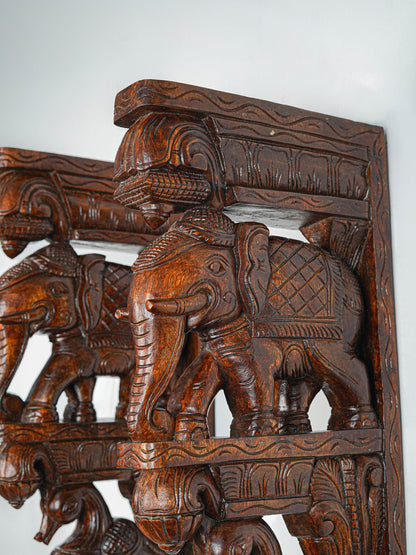 Wooden Carved Elephant with Annapakshi Wall Hanging Bracket - Set of 2 - 23 inch - WL5652