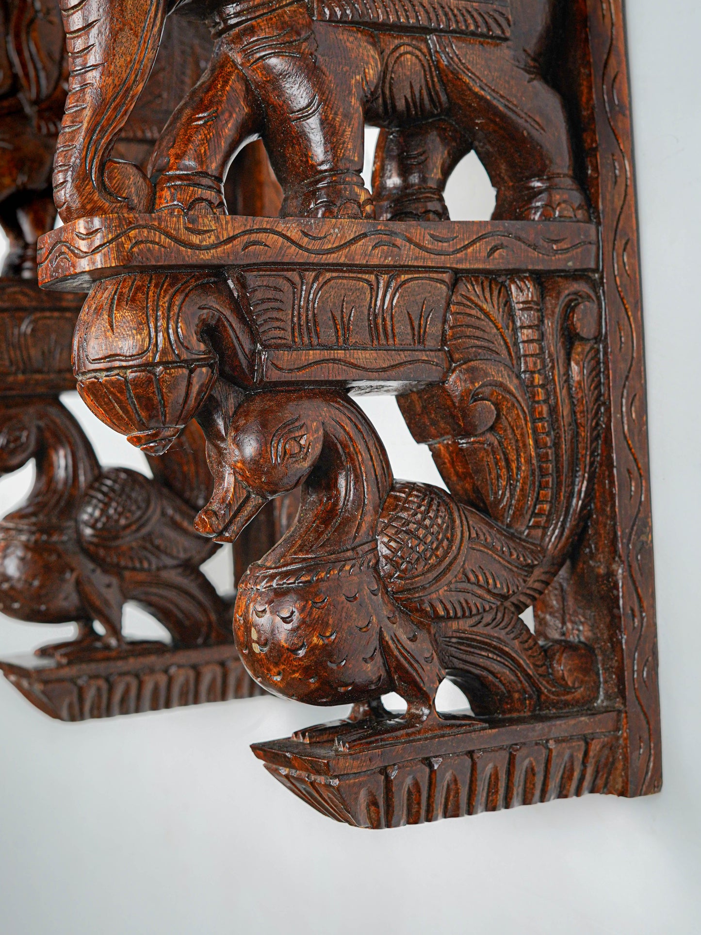 Wooden Carved Elephant with Annapakshi Wall Hanging Bracket - Set of 2 - 23 inch - WL5652