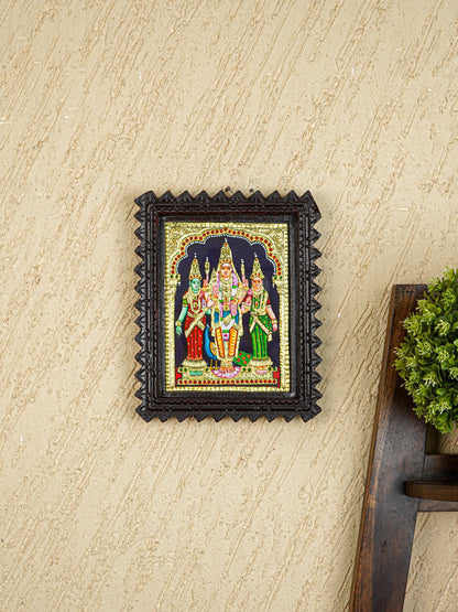 Tanjore Painting (Chettinad Frame) - Murugan-Valli-Deivanai - Flat (Gold Foil) - 8x6 inch - WL5654