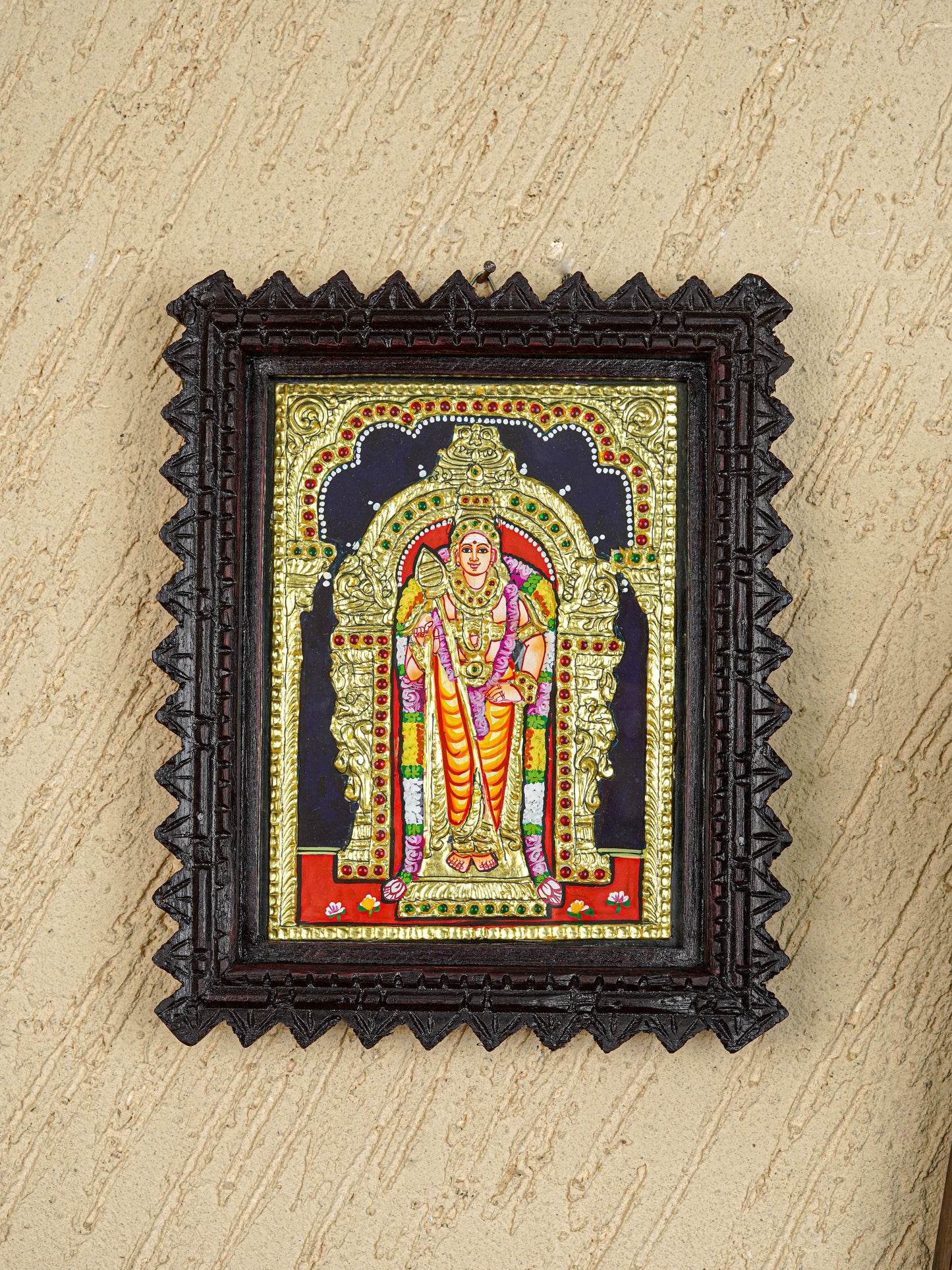 Tanjore Painting (Chettinad Frame) - Murugan - Flat (Gold Foil) - 8x6 inch - WL5655