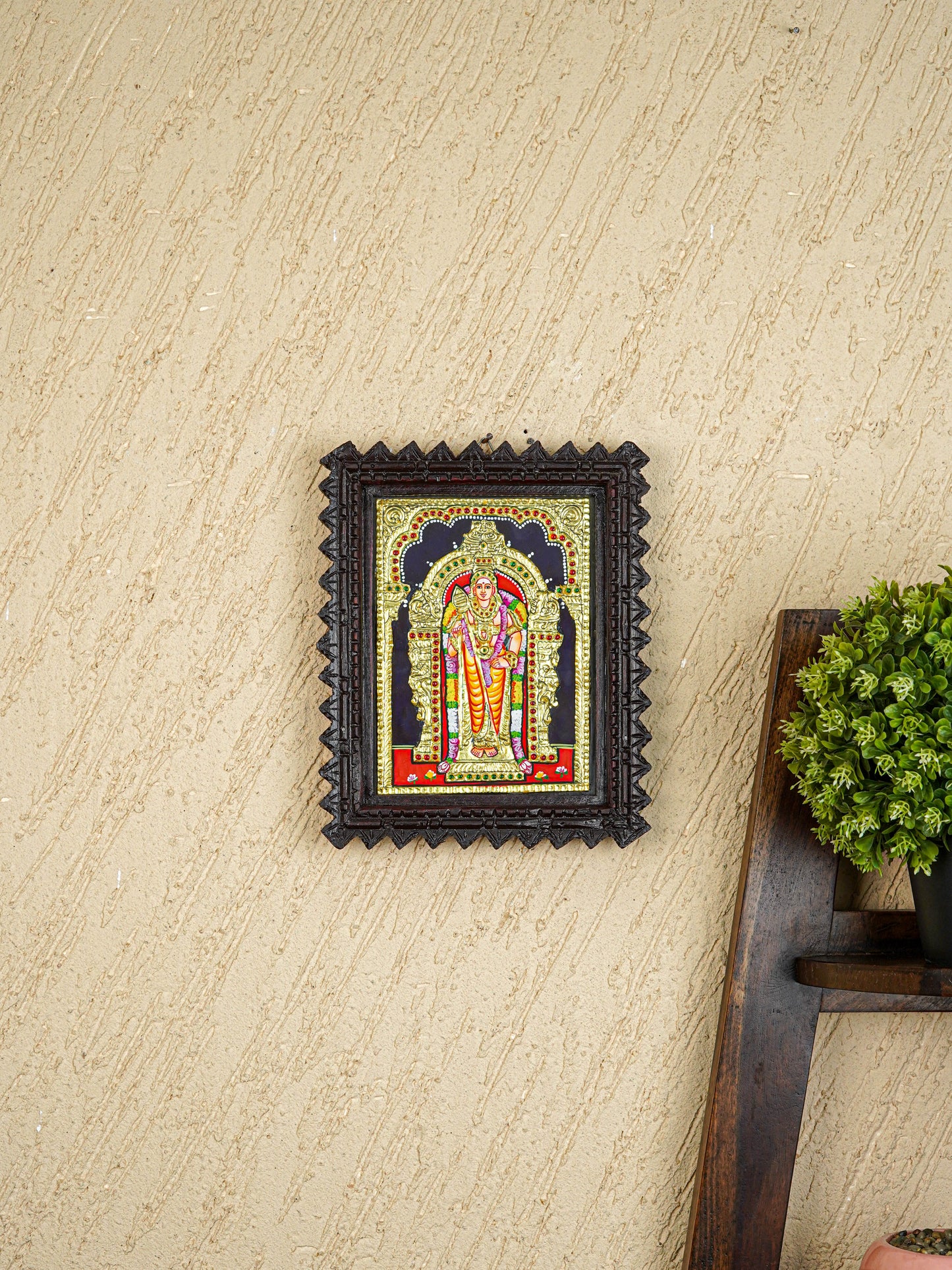 Tanjore Painting (Chettinad Frame) - Murugan - Flat (Gold Foil) - 8x6 inch - WL5655
