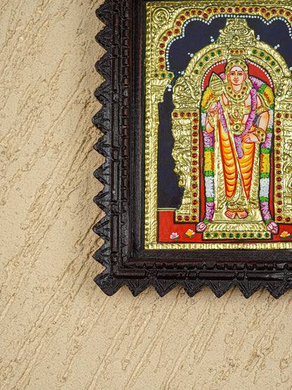Tanjore Painting (Chettinad Frame) - Murugan - Flat (Gold Foil) - 8x6 inch - WL5655
