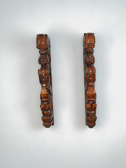 Wooden Carved Yazhi with Elephant Wall Hanging Bracket - Set of 2 - 27 inch - WL5653