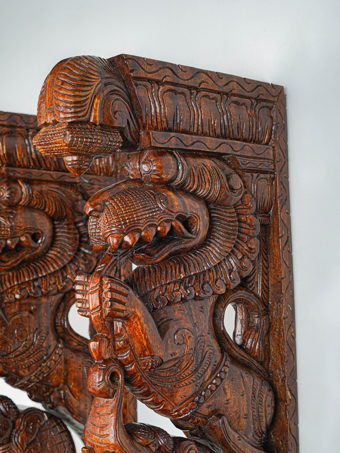 Wooden Carved Yazhi with Elephant Wall Hanging Bracket - Set of 2 - 27 inch - WL5653