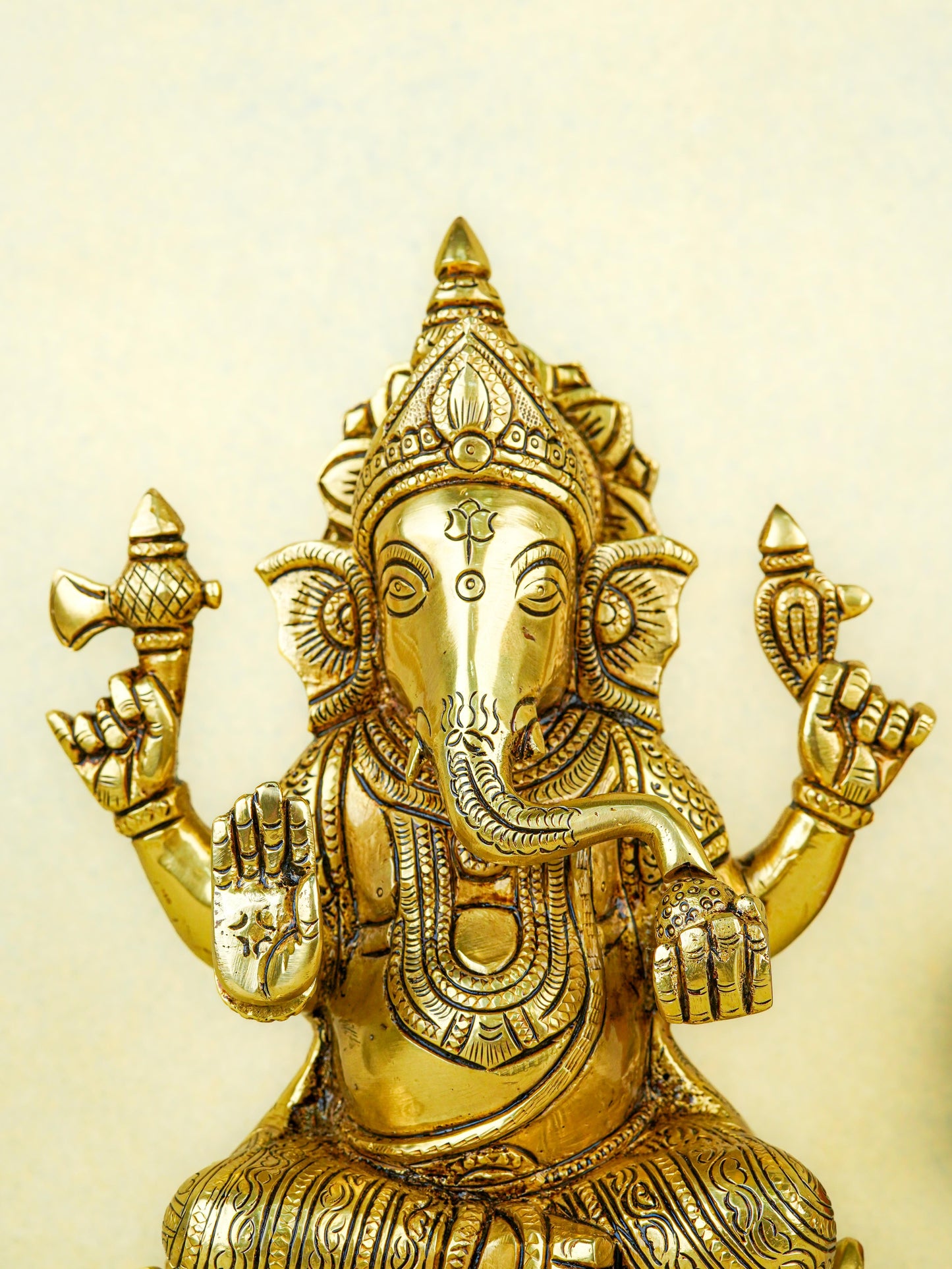 Brass Ganesha on Lotus - 9 inch - WL5670