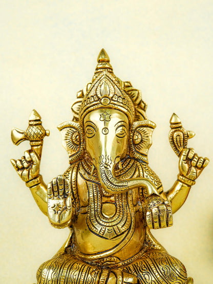 Brass Ganesha on Lotus - 9 inch - WL5670