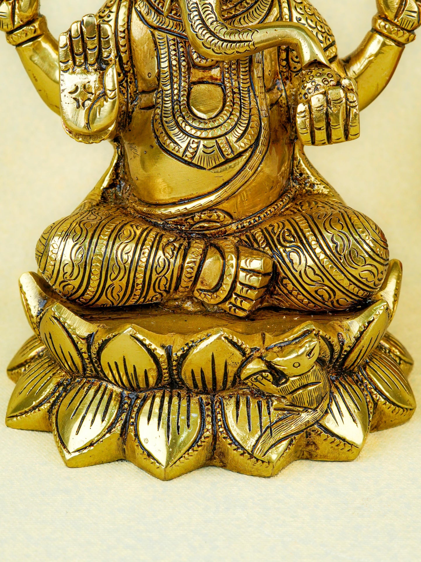 Brass Ganesha on Lotus - 9 inch - WL5670