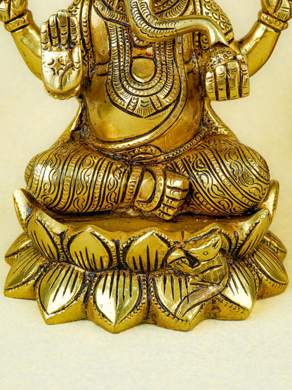 Brass Ganesha on Lotus - 9 inch - WL5670