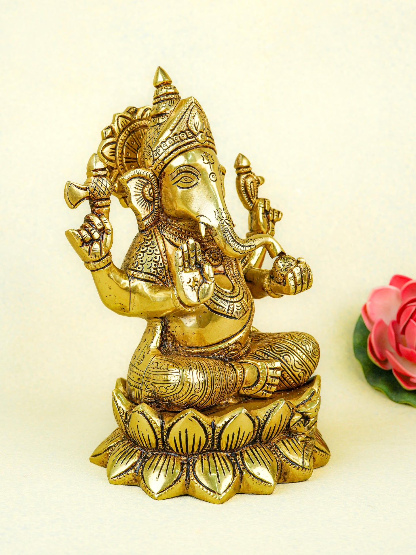 Brass Ganesha on Lotus - 9 inch - WL5670