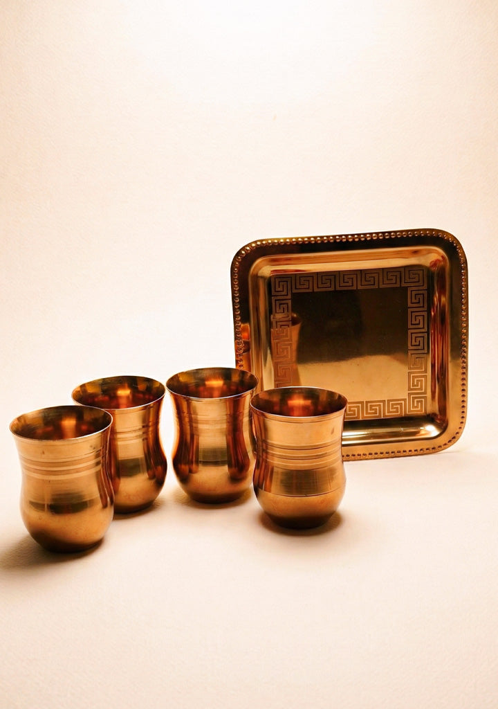 Wooden Box - Tray with Set of 4 Glass - WL5705