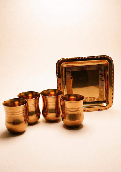 Wooden Box - Tray with Set of 4 Glass - WL5705