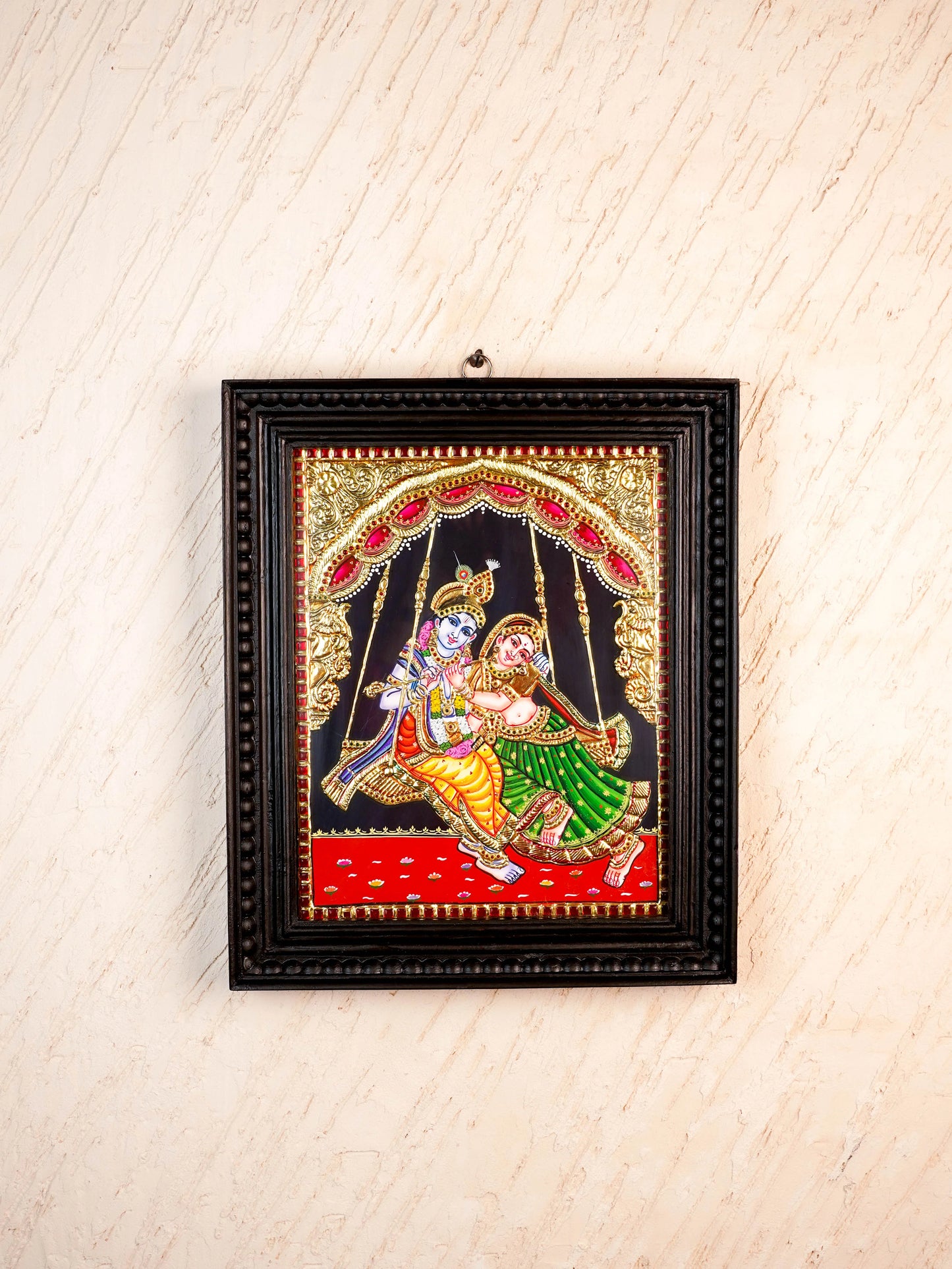 Tanjore Painting - Jhoola Radhakrishna - Flat (Gold foil) - 15x12 inch - WL5950