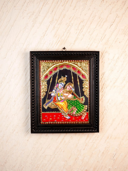 Tanjore Painting - Jhoola Radhakrishna - Flat (Gold foil) - 15x12 inch - WL5950